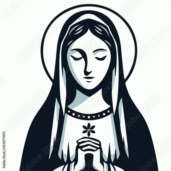 Obraz image of the Virgin Mary with a simple and minimalist flat design using a white background