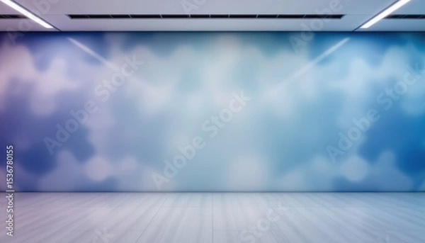 Fototapeta Soft Blue Abstract Background with Clouds and Light Reflections in a Modern Indoor Space