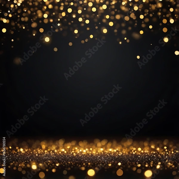 Obraz Golden sparkling abstract background with shimmering particles, elegant dark wallpaper texture, bright modern light design pattern for luxury decorative art surface ai