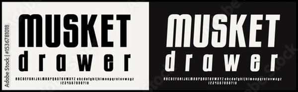 Obraz Condensed sans serif vector font. Alphabet vector with uppercase, lowercase, and number. Tall and bold typography. 