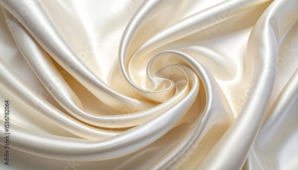 Fototapeta A swirl of smooth ivory satin fabric, shimmering under soft light, creating elegant folds and curves.