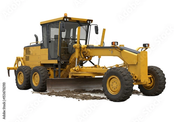 Obraz Heavy-duty yellow grader machine on a dirt surface.