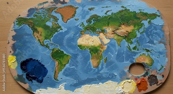 Fototapeta World Map Painted on an Artist's Palette