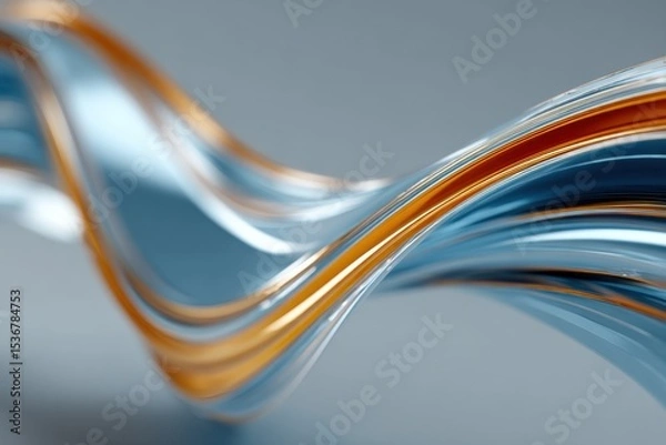 Fototapeta Abstract Wavy Blue and Gold Ribbon Design, Ideal for Highlighting Innovation and Digital Transformation in Business Presentations or Marketing Materials : Generative AI