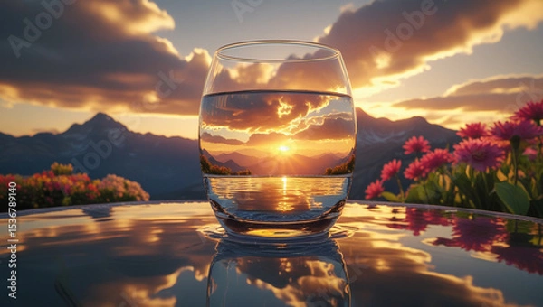 Obraz Peaceful Sunset Over Reflective Water with Colorful Clouds

