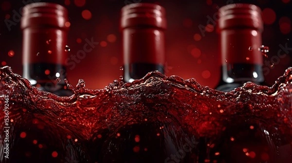 Fototapeta Sparkling red wine bottles in dynamic splash
