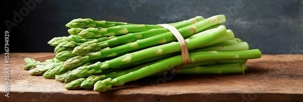 Obraz Fresh green asparagus bunch on rustic wooden table