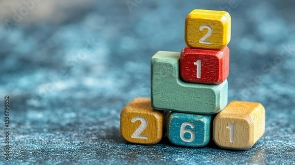 Fototapeta Wooden blocks arranged in a growth or ranking structure
