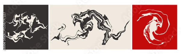 Fototapeta Marble, liquid, petrol stain. Swirled ink, abstract fluid set. Hand drawn modern Vector illustration. Isolated design elements. Print, poster, flyer, tattoo flash, logo, icon templates