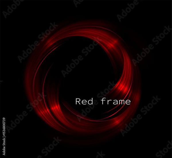 Obraz Isolated red round frame with bright glitter, abstract figure on black background.