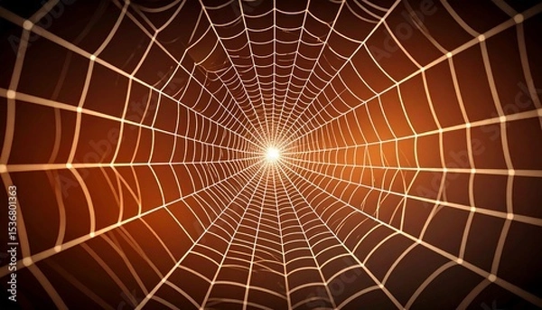 Fototapeta Glowing spider web in abstract polygonal grid tunnel with vintage retro style design