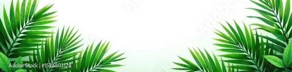 Obraz Vibrant green palm leaves border, isolated on white Ideal for tropical designs , pattern, palm leaf border