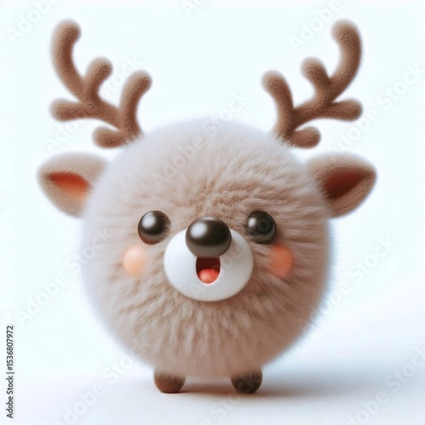 Obraz 3D realistic adorable fluffy funny reindeer expression on a white background, Christmas theme