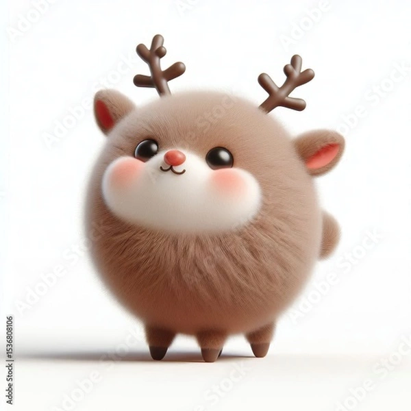 Obraz 3D realistic adorable fluffy funny reindeer expression on a white background, Christmas theme