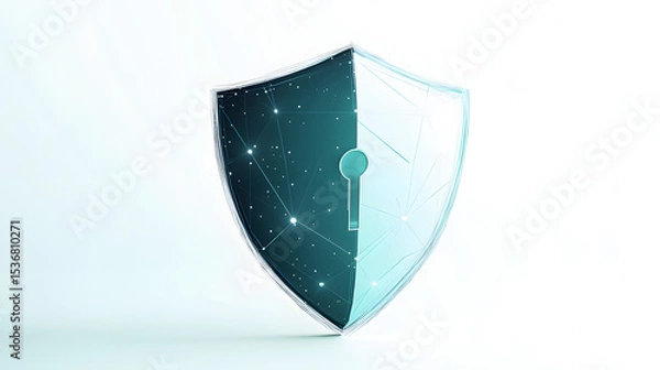 Fototapeta Cyber security safety shield in minimalistic style. 3d vector illustration. white background
