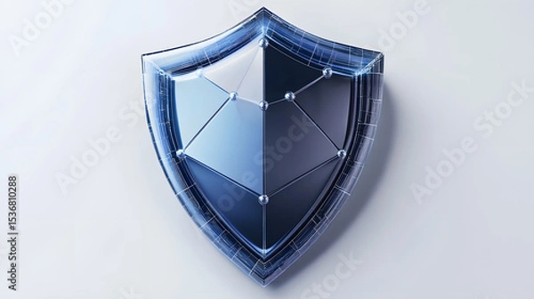 Fototapeta Cyber security safety shield in minimalistic style. 3d vector illustration. white background