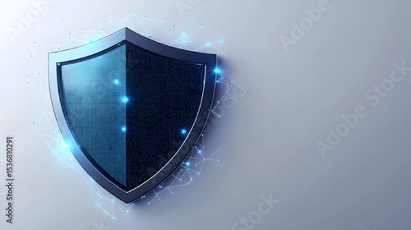 Fototapeta Cyber security safety shield in minimalistic style. 3d vector illustration. white background