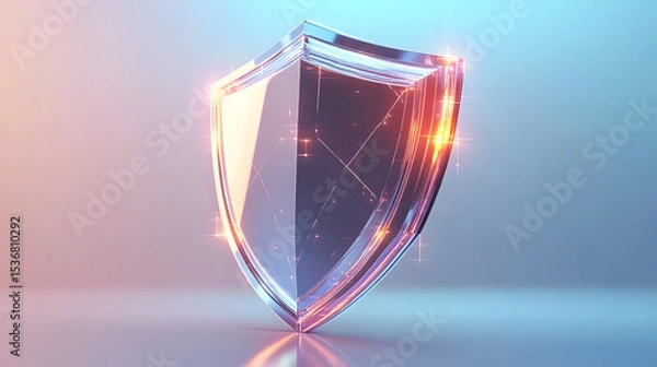 Fototapeta Cyber security safety shield in minimalistic style. 3d vector illustration. white background