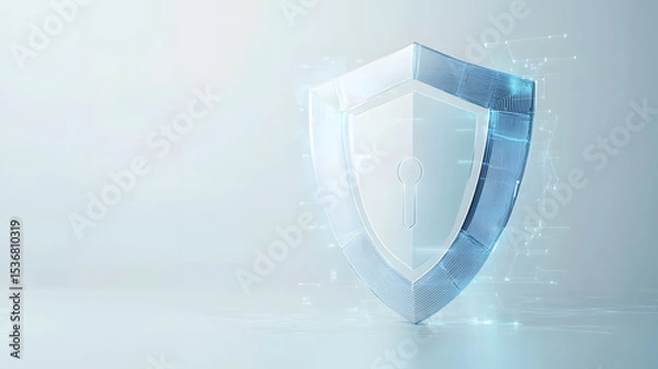 Fototapeta Cyber security safety shield in minimalistic style. 3d vector illustration. white background