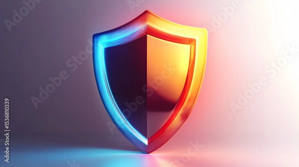 Fototapeta Cyber security safety shield in minimalistic style. 3d vector illustration. white background