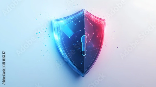 Fototapeta Cyber security safety shield in minimalistic style. 3d vector illustration. white background