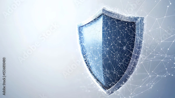 Fototapeta Cyber security safety shield in minimalistic style. 3d vector illustration. white background