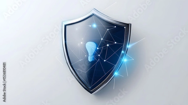 Fototapeta Cyber security safety shield in minimalistic style. 3d vector illustration. white background