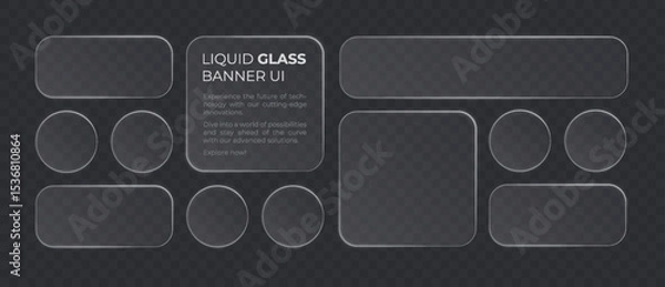Fototapeta Liquid glass smartphone interface isolated. White ui light frame square and circle banner with shine stroke. Control center widget for smartphone and web app, vector illustration.