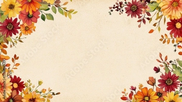 Obraz Autumnal floral border design on textured paper.