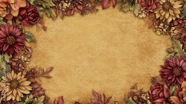 Obraz Autumnal floral border on textured paper.