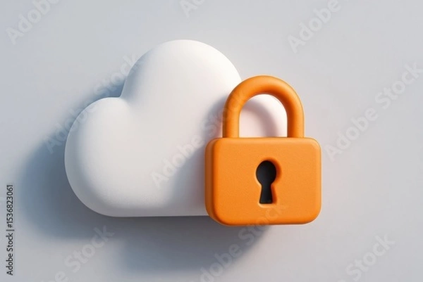Fototapeta Cloud Computing Security Illustration shows Secure Data in the Cloud, an orange padlock protects data represented by a stylized cloud.