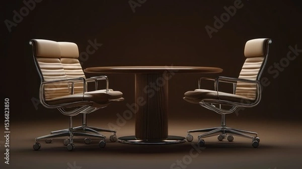 Fototapeta Empty conference table with two chairs