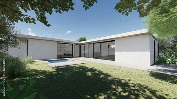 Obraz Modern architectural design of a contemporary home's backyard.