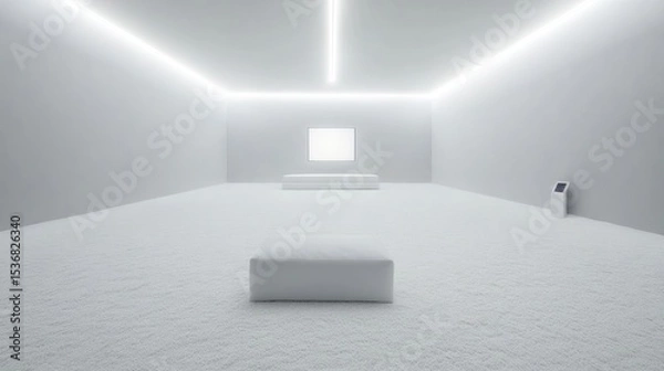 Obraz Empty white room with minimalist furnishings.