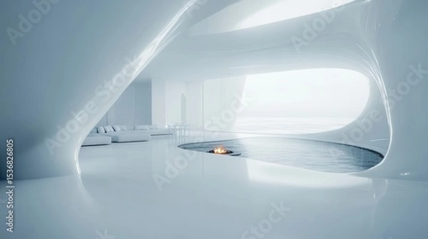 Obraz Modern, minimalist interior design featuring flowing architectural forms.