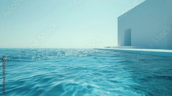 Obraz Tranquil azure water laps a white architectural structure.