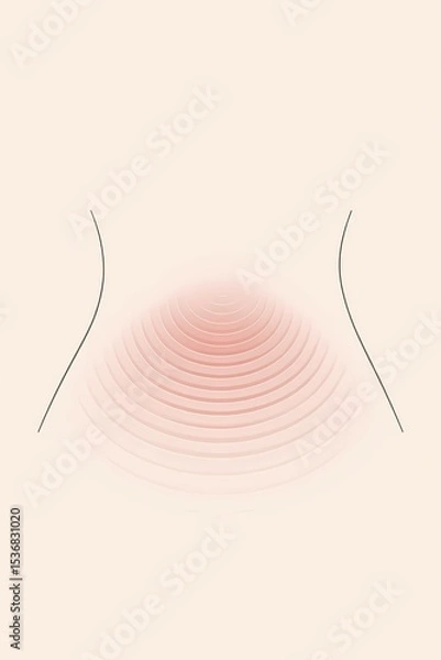 Fototapeta A clean and elegant abstract representation of pelvic floor muscles visualized as soft concentric waves at the base of a human torso silhouette