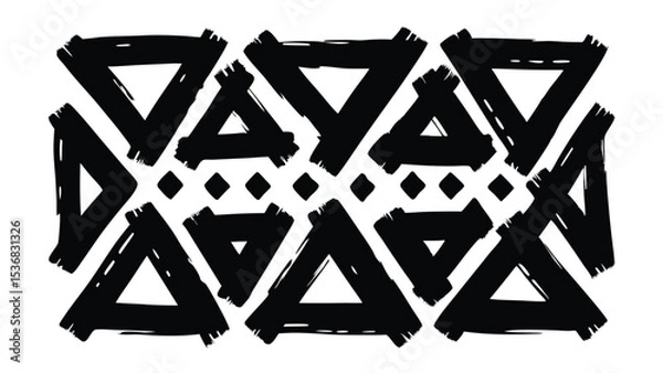 Fototapeta Black and white geometric pattern with triangles and squares in a brush stroke style design element