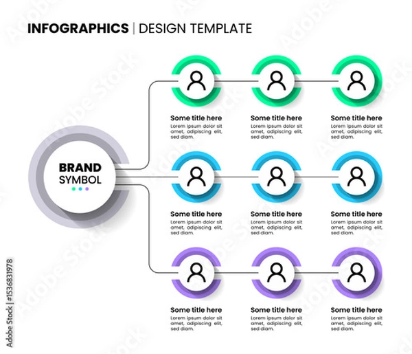 Obraz Infographic template. 3 rows of circles connected by a line