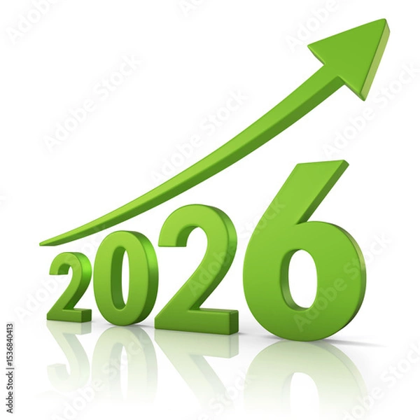Fototapeta 2026 growth concept with a green upward trending arrow indicating progress and success