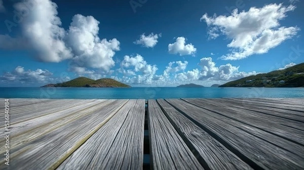 Obraz Gray wooden pier overlooking a tranquil island sea.