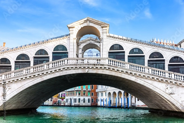 Fototapeta View of amazing Rialto Bridge in Venice, Italy. Close up of Rialto Bridge on the Grand Canal in Venice, Italy, Europe.