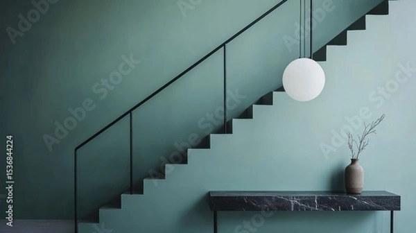 Fototapeta Modern teal-toned staircase with minimalist design