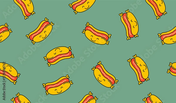 Obraz Cute cheese hot dog pattern background vector design