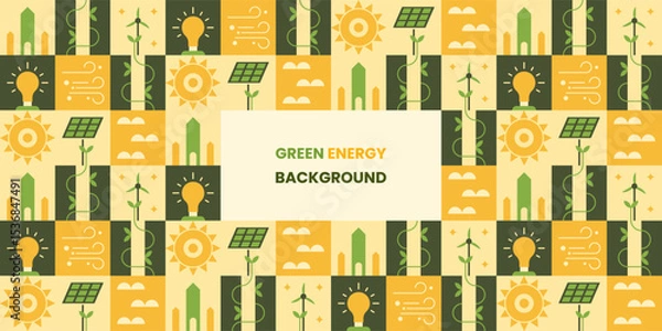 Fototapeta Green energy background with various symbols.