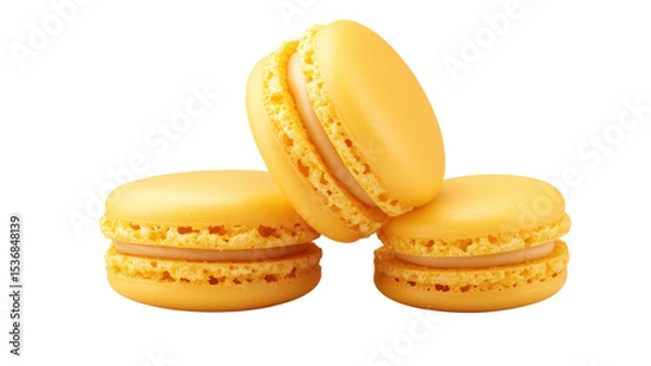 Fototapeta Delightful yellow macarons stacked elegantly showcasing their sweet filling and delicate texture, perfect for an afternoon treat in a charming cafe.