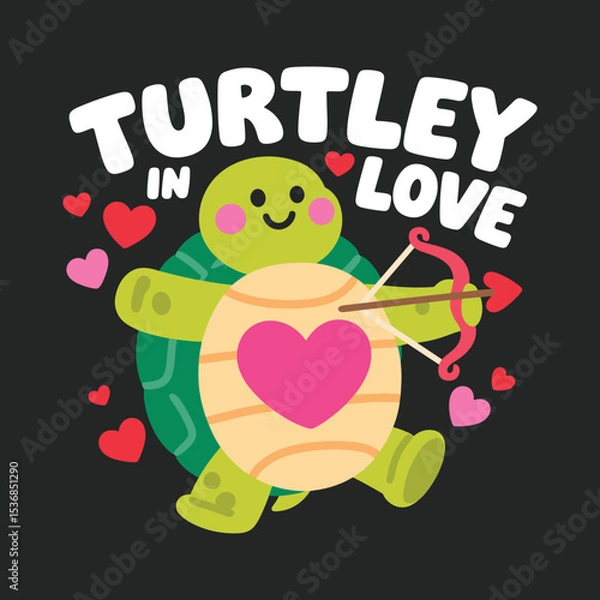 Fototapeta Adorable Turtle T-Shirt Design Featuring a Lovestruck Turtle with Bow and Arrow in a Heart-Filled Valentine’s Day Theme, Perfect for Lovers and Cute Apparel Enthusiasts SVG Free Instant Download