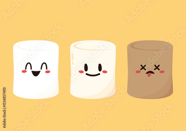 Fototapeta Charred marshmallow. Marshmallow Burnt. Marshmallow character isolated vector.