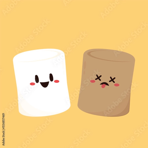 Fototapeta Charred marshmallow. Marshmallow Burnt. Marshmallow character isolated vector.