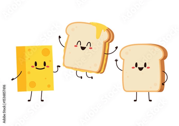 Fototapeta Sandwich cheese character design. bread character vector. cheese stretch. Sandwich cheese vector